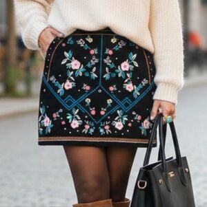H&M Black Skirt with Colorful Floral Embroidery